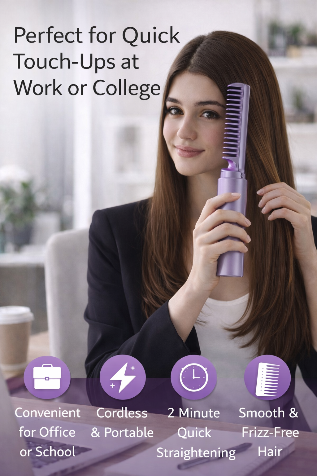 Cordless Mini Hair Straightener Comb – Rechargeable & Travel Friendly